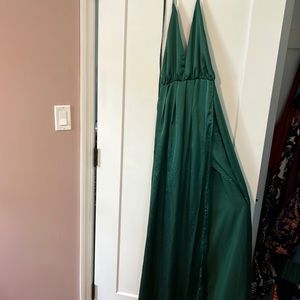 Long green dress with high slit
